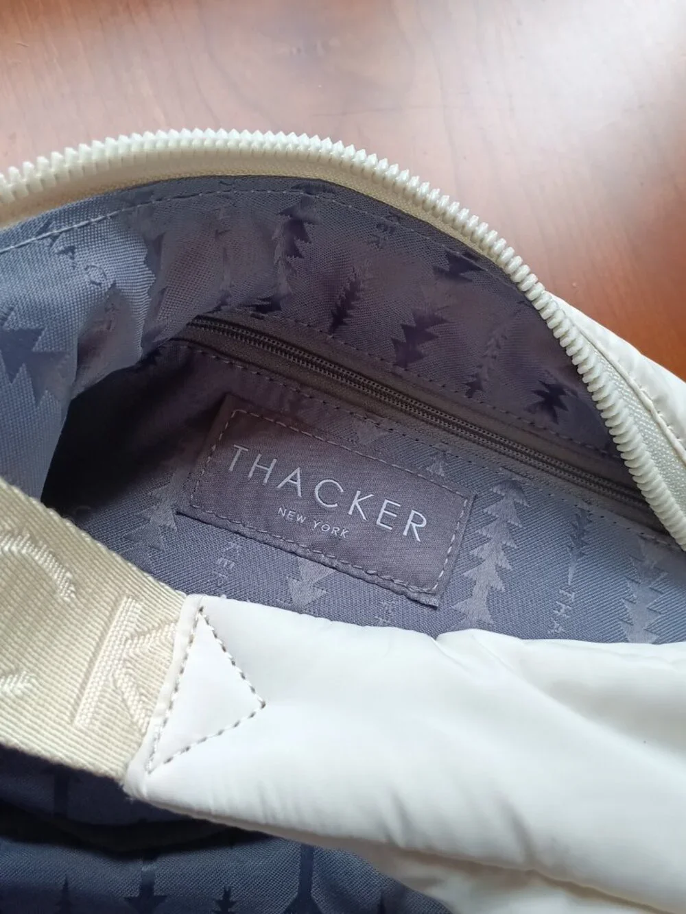 NWT Thacker Cream Nylon Large Crescent Shape Crossbody - Picture 8 of 12